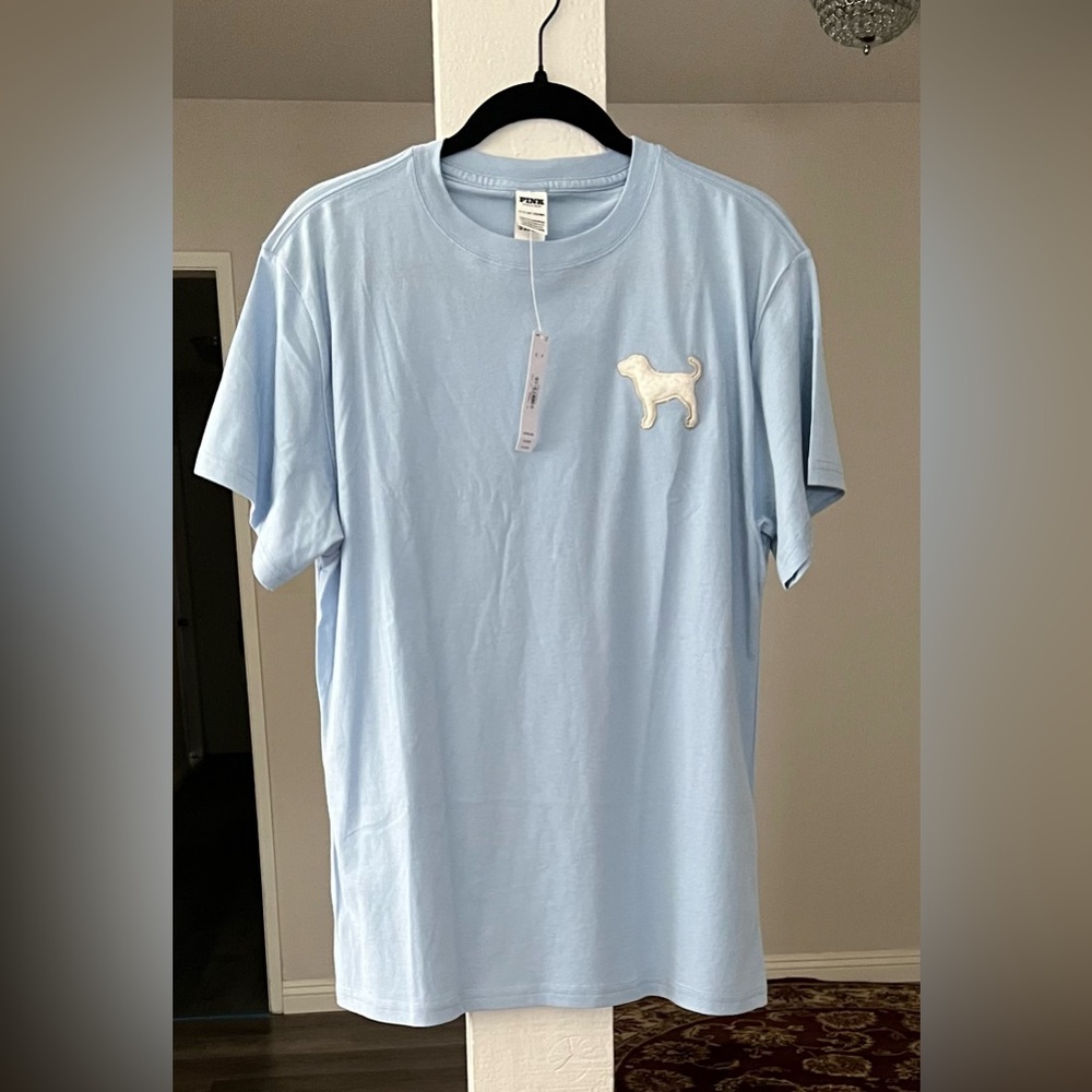 Victoria’s Secret Pink Campus Cotton Tee In Icy Blue.